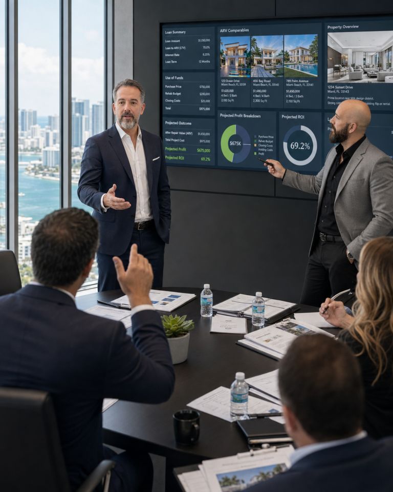 David Ligon and Michael Ligon explaining how private real estate financing works to investors in Miami Florida